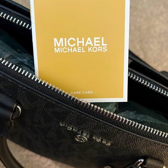 NWOT - Michael Kors Jet Set in Black w/ Silver Gray Satchel Handbag - Picture 2 of 6